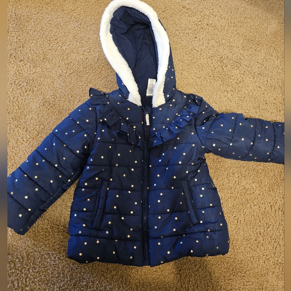 Little Me Navy Star Puffer Hooded Jacket for Kids
